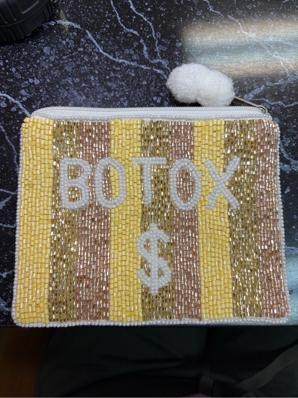 Beaded 'BOTOX' Coin Purse in Yellow, Gold & Rose